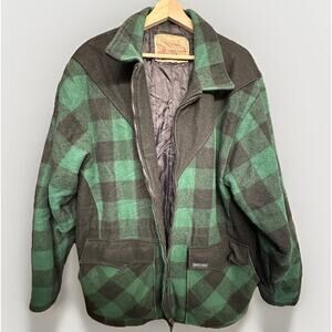 Cripple Creek Circle S Buffalo Check Wool Zip Jacket Green Black 90s Lined VTG L